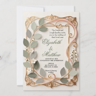 Ornate Goldverzierung Rosa Botanische Hochzeit Einladung