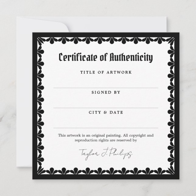 Ornate Gothic Font Certificate of Authenticity (Vorderseite)