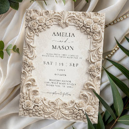 Ornate Ivory Baroque Floral Wedding Invitation Einladung