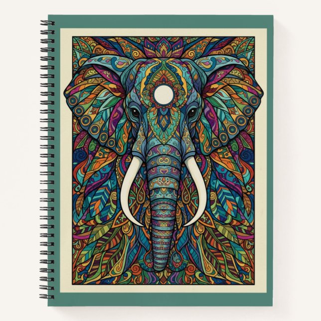 Ornate Jewel Tone Elephant Zentangle Nooracle Notizbuch (Vorderseite)