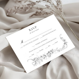 Ornate klassische französische Rosenrand-Hochzeit RSVP Karte