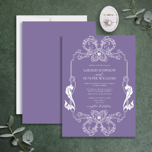 Ornate Lavendel-Blumen-Linienkunst-Monogramm-Hochz Einladung