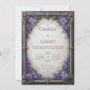 Ornate lila Rosen-Schloss-Hochzeit Einladung