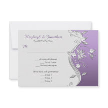 Ornate Lila und Silber Blumen Wirbel Menu RSVP