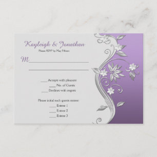 Ornate Lila und Silber Blumen Wirbel Menu RSVP Einladung