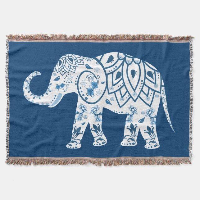 Ornate Patterned Blue Elephant Decke (Vorderseite)