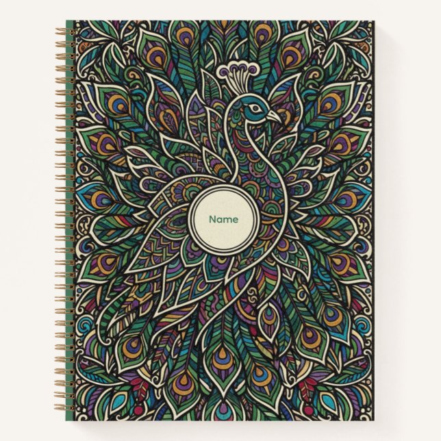 Ornate Peacock Zentangle Art Nooracle Journal Notizbuch (Vorderseite)