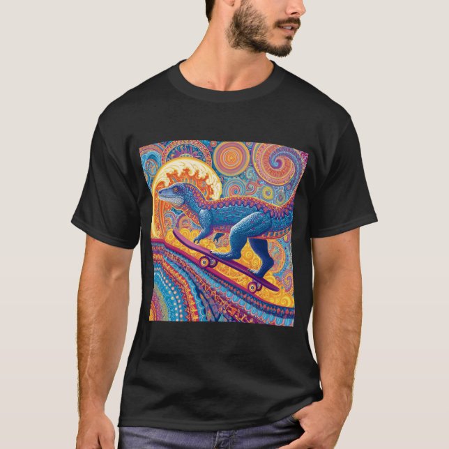 Ornate Psychedelic Dino Skater T-Shirt (Vorderseite)