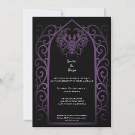 Ornate purple border Gothic wedding Invitation Einladung