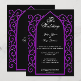 Ornate purple border Gothic wedding Invitation Einladung