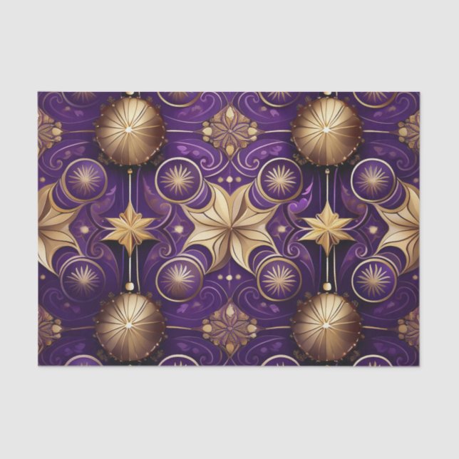 ORNATE PURPLE & GOLD CHRISTMAS FLOURISHES SEIDENPAPIER (Vorderseite)
