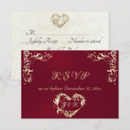 Ornate Rahmen & Herz - Burgund RSVP Karte