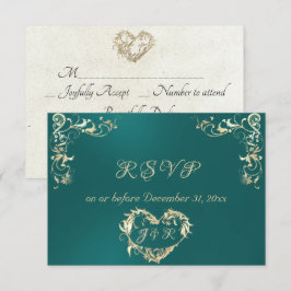 Ornate Rahmen & Herz - Türkis RSVP Karte