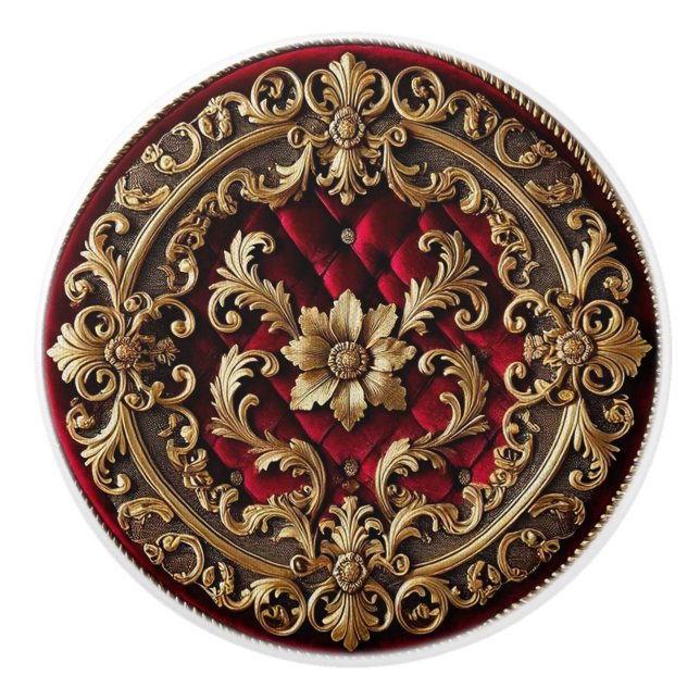 Ornate Red & Gold Dark Academia Keramikknauf (Vorderseite)