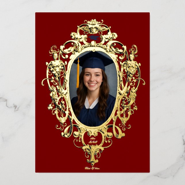 Ornate Rococo Cartouche Photo Template Foil Folieneinladung (Vorderseite)