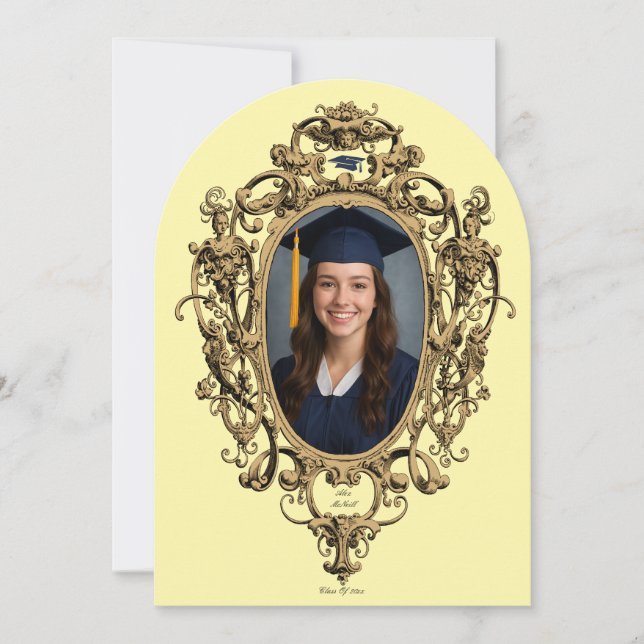 Ornate Rococo Cartouche Photo Template Graduation Einladung (Vorderseite)
