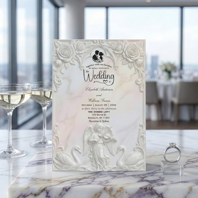 Ornate Rococo Cherub & Swan Fairytale Wedding  Einladung (Von Creator hochgeladen)