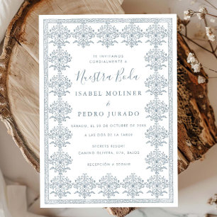 Ornate Romantic Vintage Blau Unsere Hochzeit Einladung