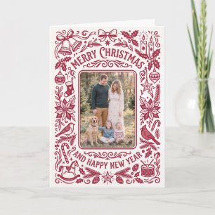 Ornate rote florale Familienfoto Weihnachten