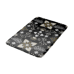 Ornate Schwarz-Weiß-Blumenmuster Badematte