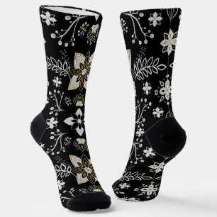 Ornate Schwarz-Weiß-Blumenmuster  Socken