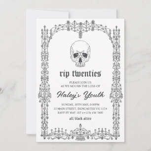 Ornate Schwarz Weiß RIP Twenties 20er 30. Geburtst Einladung