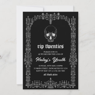 Ornate Schwarz Weiß RIP Twenties 20er 30. Geburtst Einladung