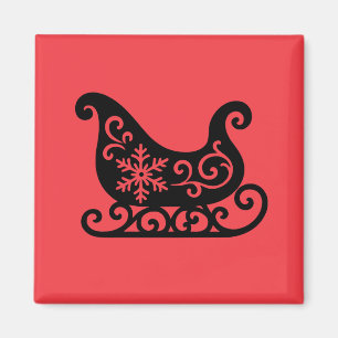 Ornate Sleigh with White Snowflake Design Magnet