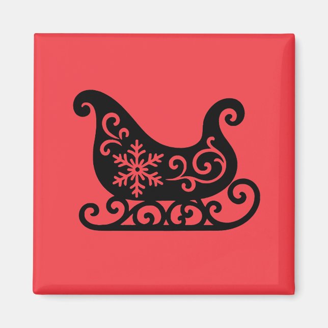 Ornate Sleigh with White Snowflake Design Magnet (Vorne)