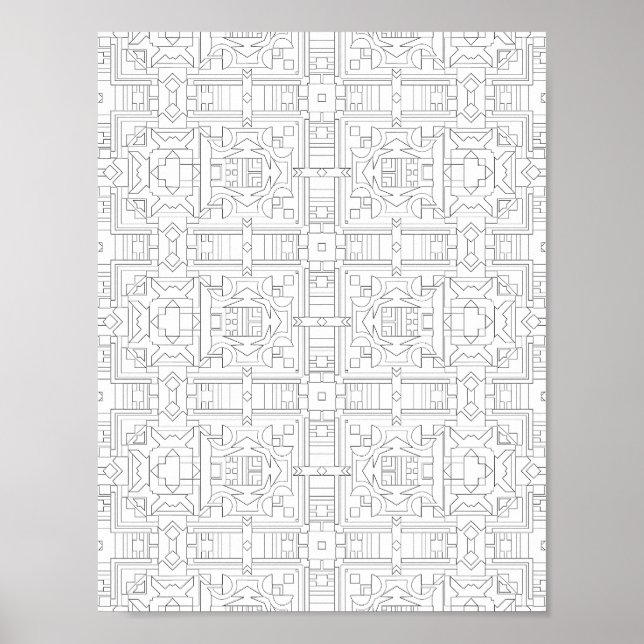 Ornate Square Grid Coloring Page Pattern Design Poster (Vorne)