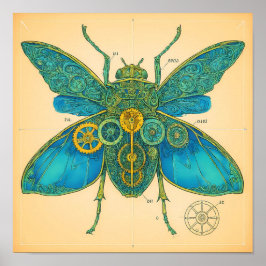 Ornate Technical Diagram: Steampunk Insect Poster