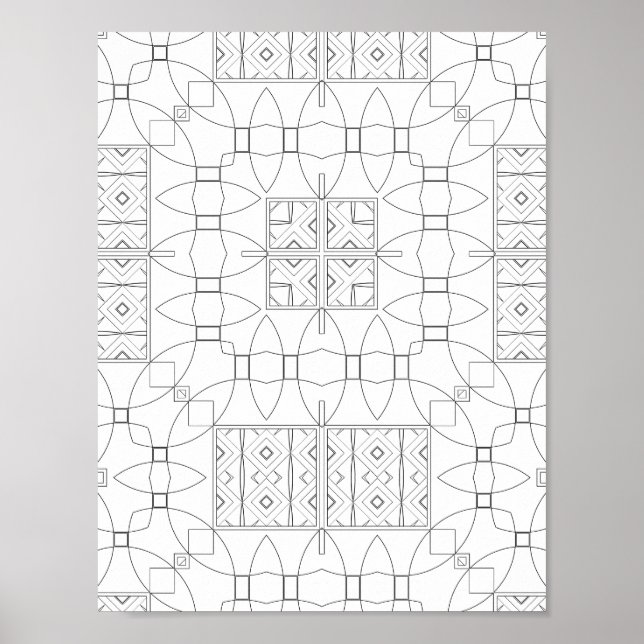 Ornate Tile Pattern Coloring Page Symmetry Design Poster (Vorne)