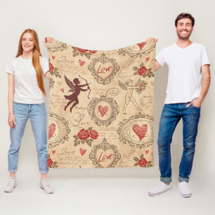 Ornate viktorianische Cupid-Valentinsromanze Fleecedecke