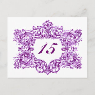 Ornate Violette Vintage-Rahmen-Tischnummern Postkarte