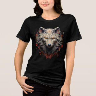 Ornate Wolf Face – Floral Fantasy Design Tri-Blend Shirt