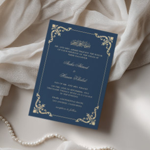 Ornater Barockrahmen Königlich Blaue Nikah-Zeremon Einladung
