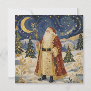 Ornater goldener Art Nouveau Weihnachtsmann Winter Karte