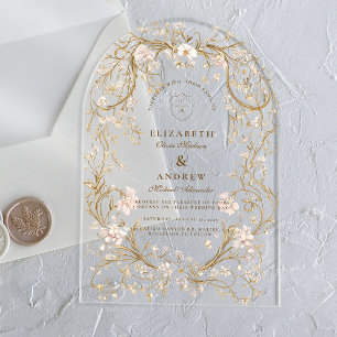 Ornater Goldener Rahmen Romantische Hochzeit Acryleinladungen
