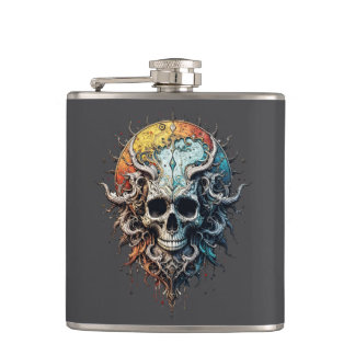 Ornater Kosmischer Totenkopf - Gothic Barock Manda Flachmann