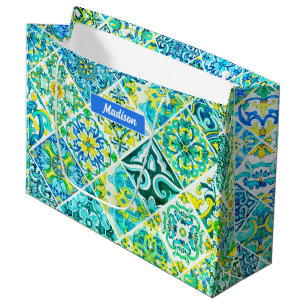 Ornates Aqua-Mint-Mittelmeer-Fliesenmosaik Große Geschenktüte