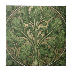Ornates Art Nouveau Grünkohl-Motiv Fliese