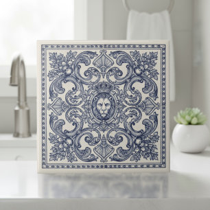 Ornates Barockmuster Pat#1 Blau Elfenbein ID1194 Fliese
