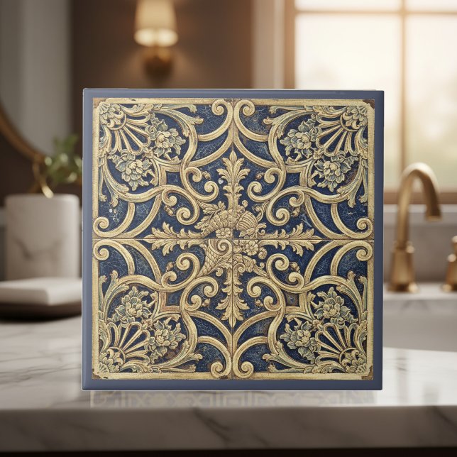 Ornates Barockmuster Pat#2 Blau Gold ID1195 Fliese (Von Creator hochgeladen)