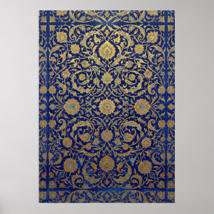 Ornates Blau-Gold-Muster Poster