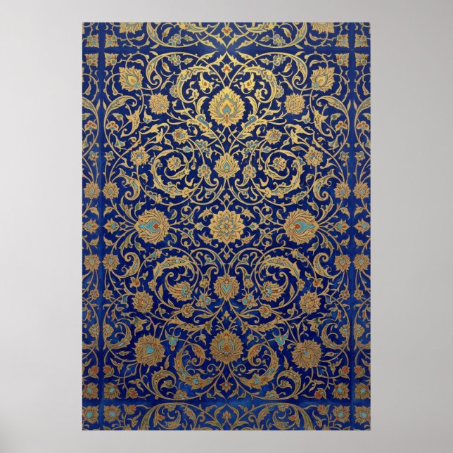 Ornates Blau-Gold-Muster Poster (Vorne)