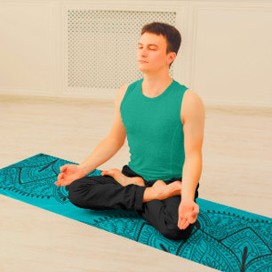 Ornates Blau-Schwarz-Mandala-Muster Yogamatte
