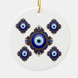 Ornates Blaues Böse-Augen-Sublimationsdesign Keramik Ornament