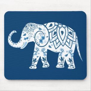 Ornates blaues Elefantenmuster Mousepad