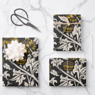 Ornates Blumenmuster mit großen goldenen Blumen  Geschenkpapier Set