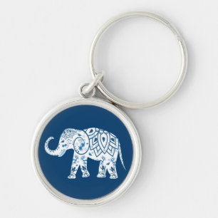 Ornates gemustertes blaues Elefant Schlüsselanhänger